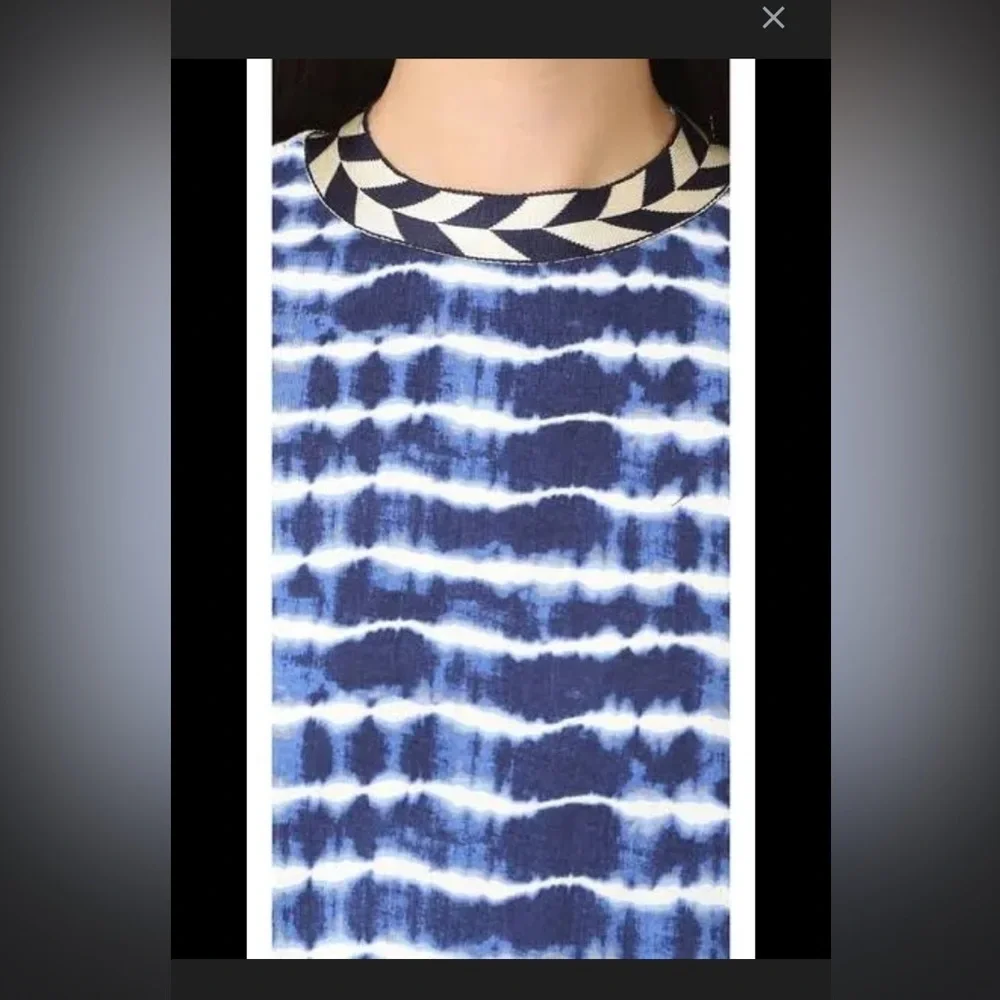 Tory Burch Hollie Dress - Tie Dye Blue $380 cotton brocade woven collar fall